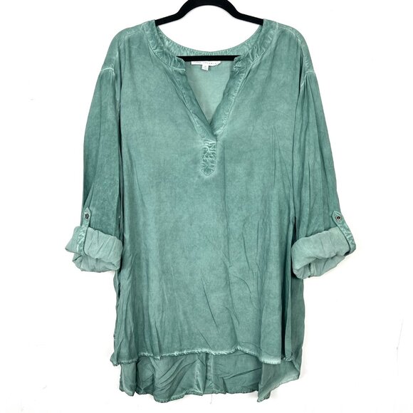 Jane & Delancey Green Notched Neck Roll Tab Long Sleeve Top 2X cg - Picture 6 of 6